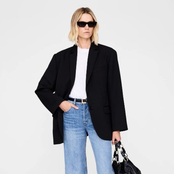 ANINE BING Quinn Single-Breasted Wool Blazer - Picture 1 of 5